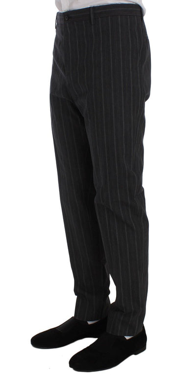 Gray Cotton Striped Slim Fit Pants
