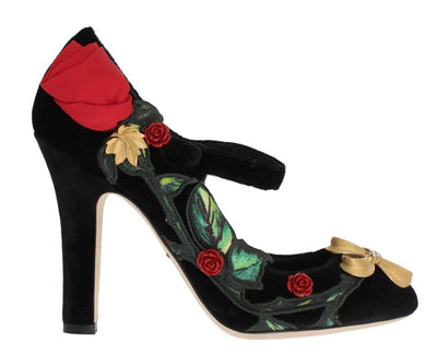 Black Velvet Roses Mary Janes Pumps