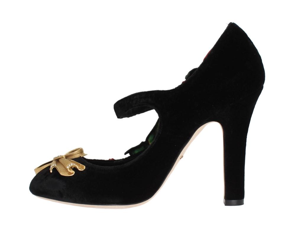 Black Velvet Roses Mary Janes Pumps