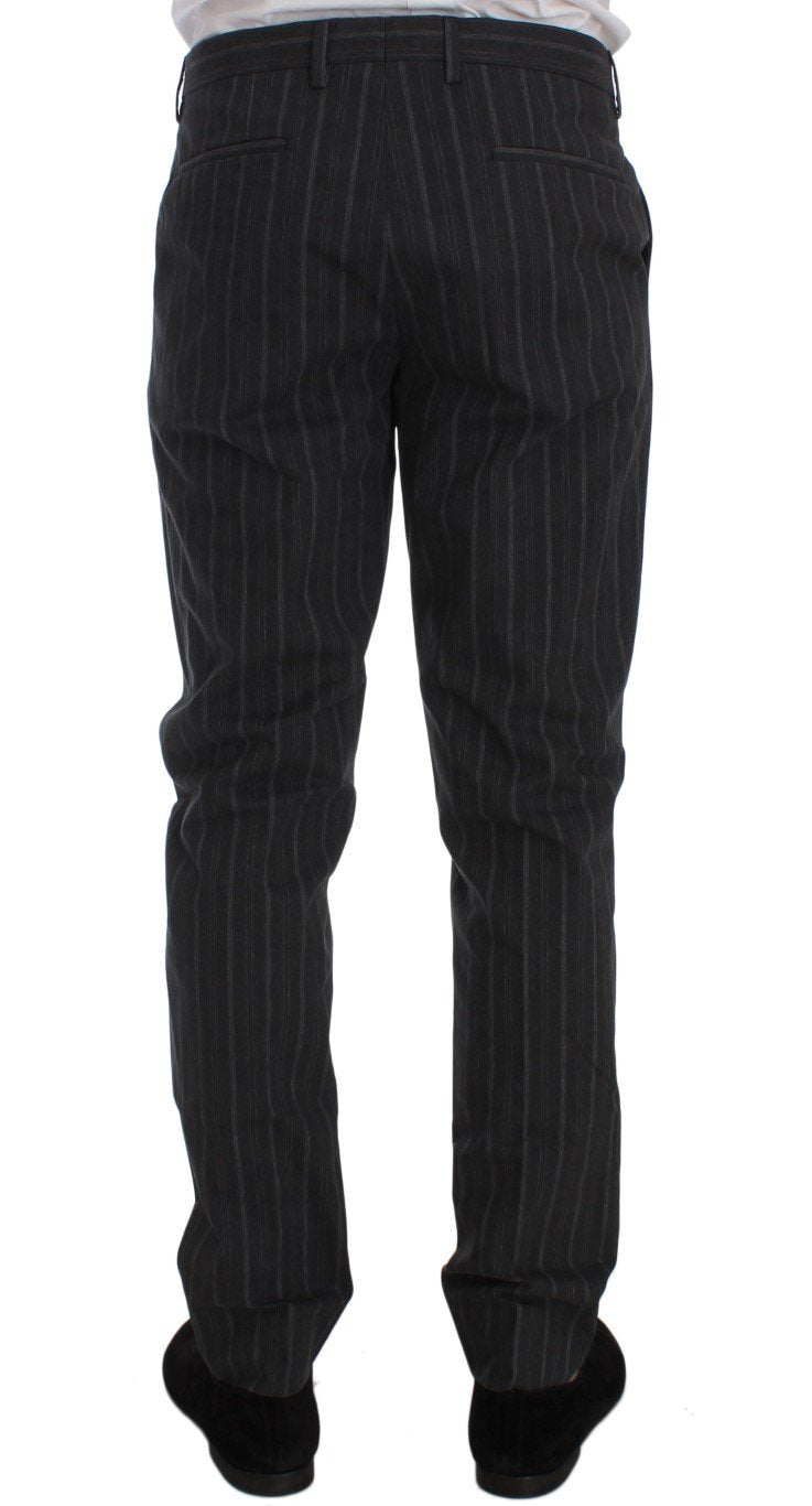 Gray Cotton Striped Slim Fit Pants