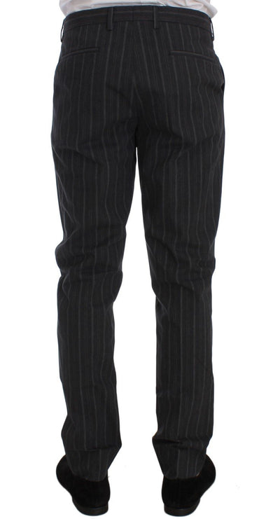 Gray Cotton Striped Slim Fit Pants