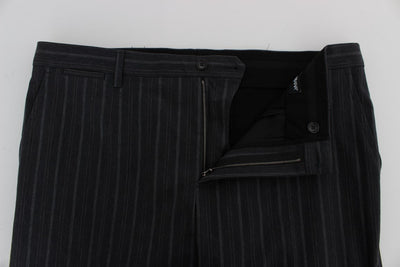 Gray Cotton Striped Slim Fit Pants