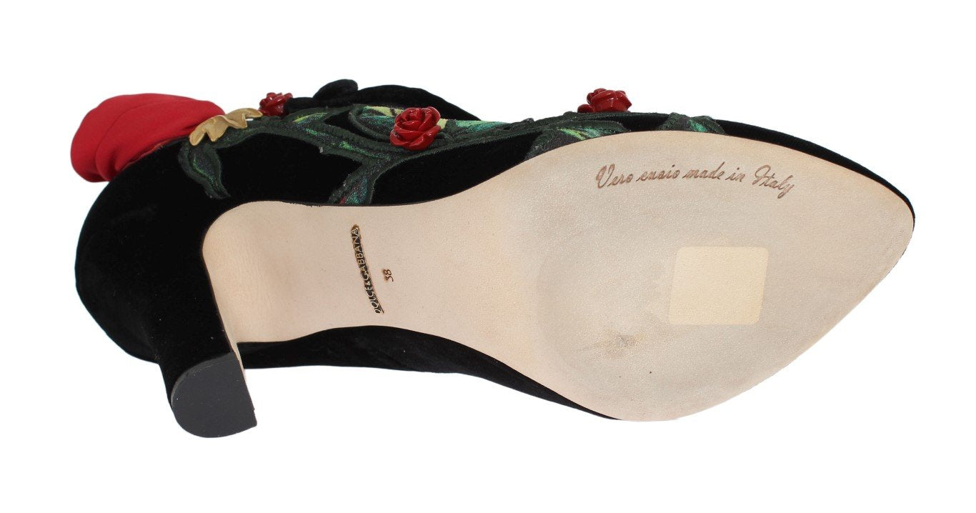 Black Velvet Roses Mary Janes Pumps