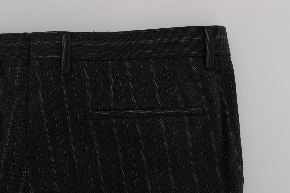 Gray Cotton Striped Slim Fit Pants