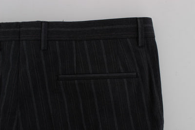 Gray Cotton Striped Slim Fit Pants
