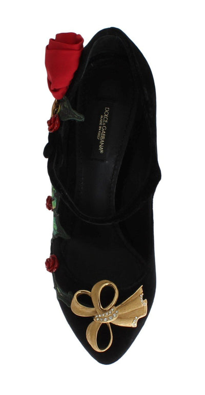 Black Velvet Roses Mary Janes Pumps