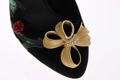 Black Velvet Roses Mary Janes Pumps