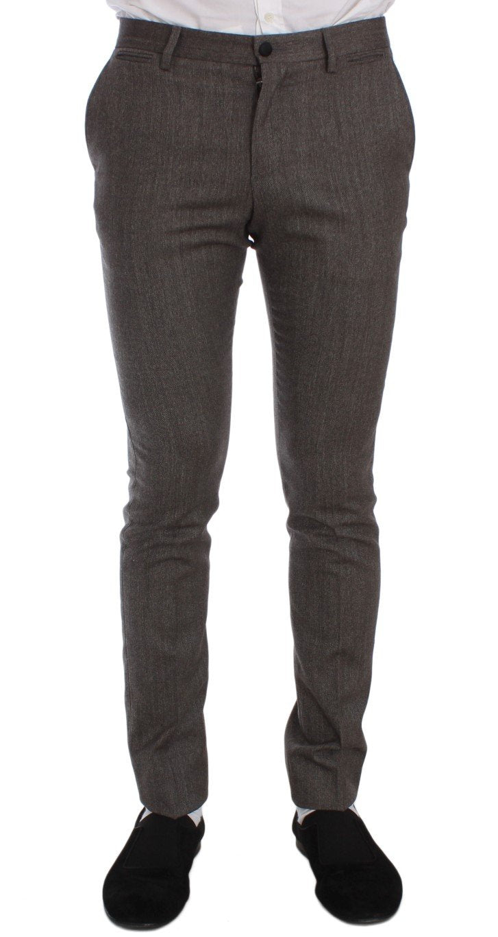 Brown Wool Stretch Slim Fit Pants