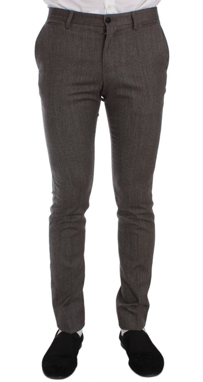 Brown Wool Stretch Slim Fit Pants