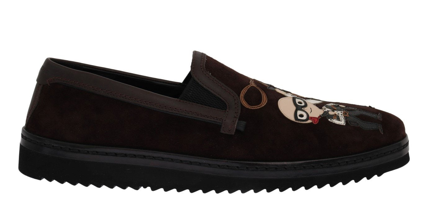 Brown Suede Embroidered Loafers