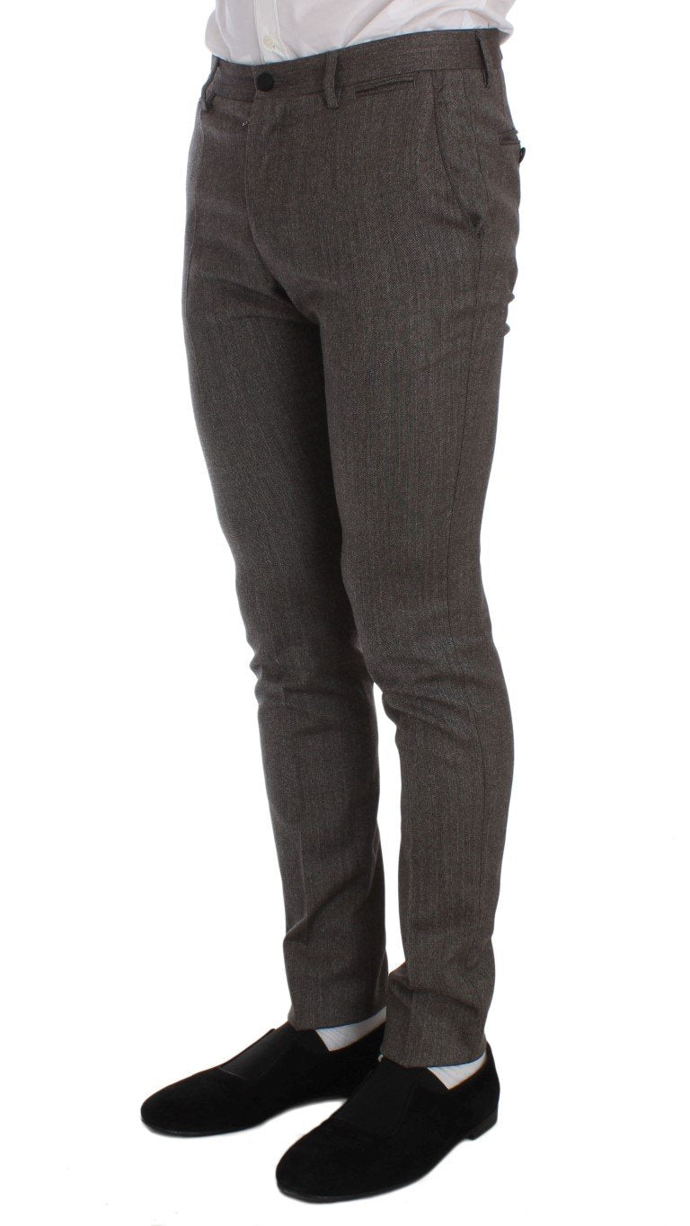 Brown Wool Stretch Slim Fit Pants
