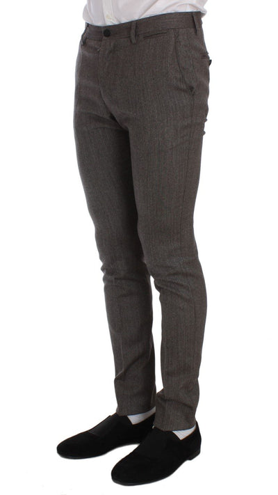 Brown Wool Stretch Slim Fit Pants