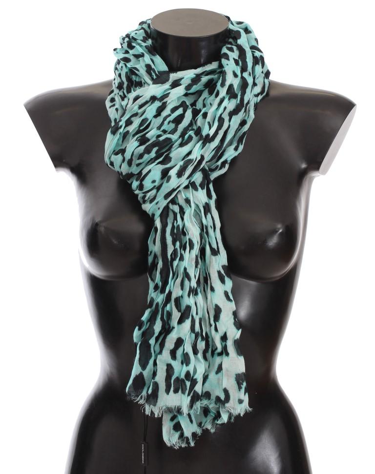 Blue Leopard Cashmere Blend Scarf