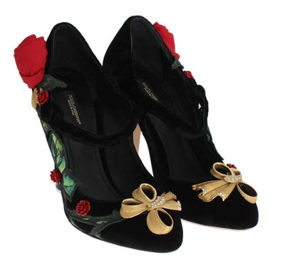 Black Velvet Roses Mary Janes Pumps