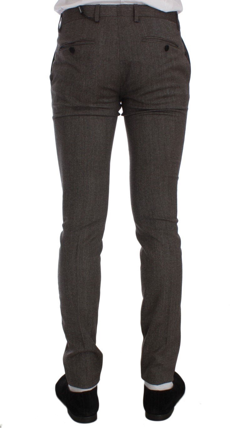 Brown Wool Stretch Slim Fit Pants
