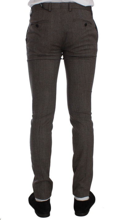 Brown Wool Stretch Slim Fit Pants