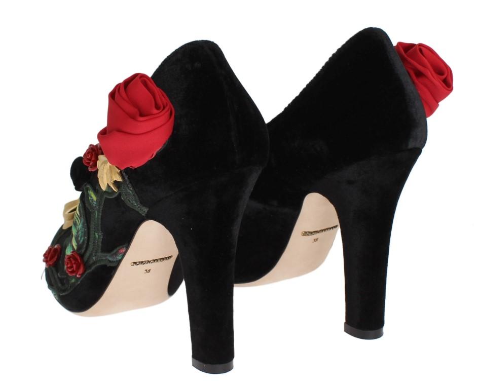 Black Velvet Roses Mary Janes Pumps
