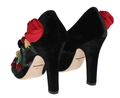Black Velvet Roses Mary Janes Pumps