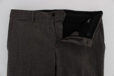 Brown Wool Stretch Slim Fit Pants