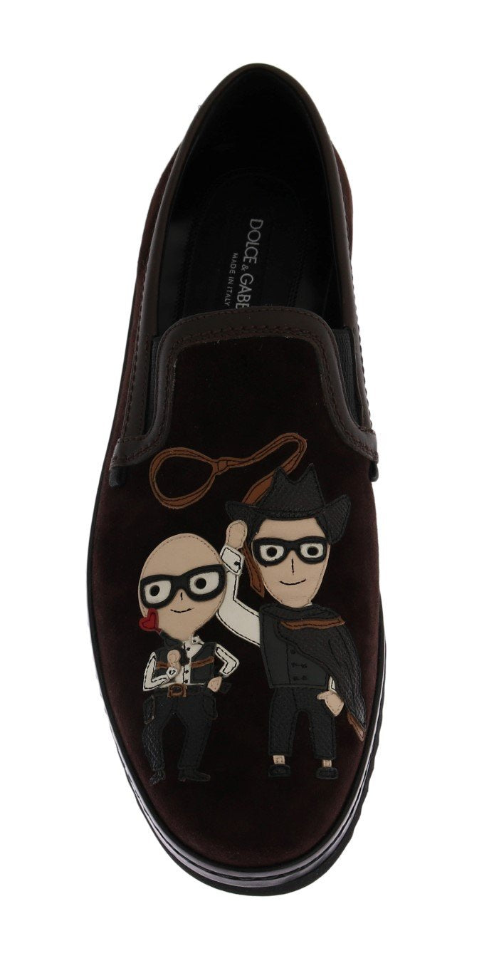 Brown Suede Embroidered Loafers