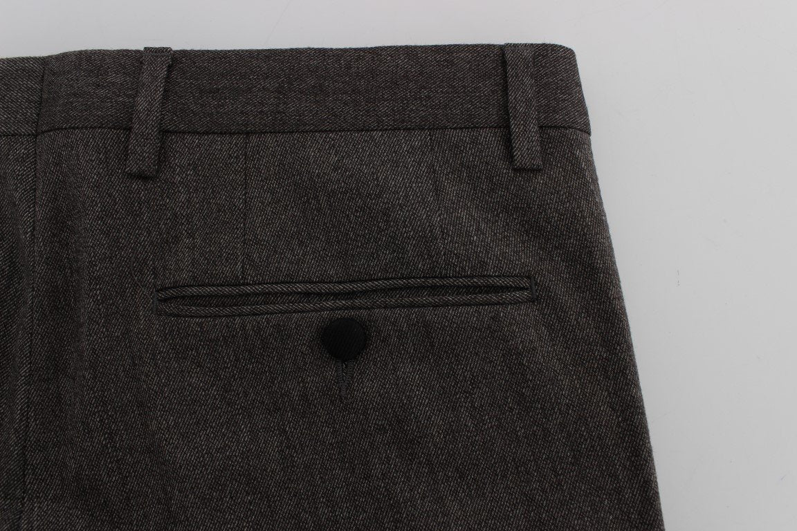 Brown Wool Stretch Slim Fit Pants