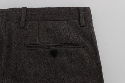 Brown Wool Stretch Slim Fit Pants