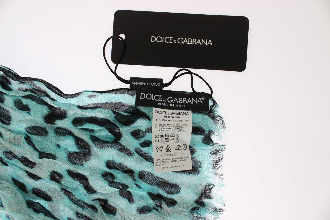 Blue Leopard Cashmere Blend Scarf