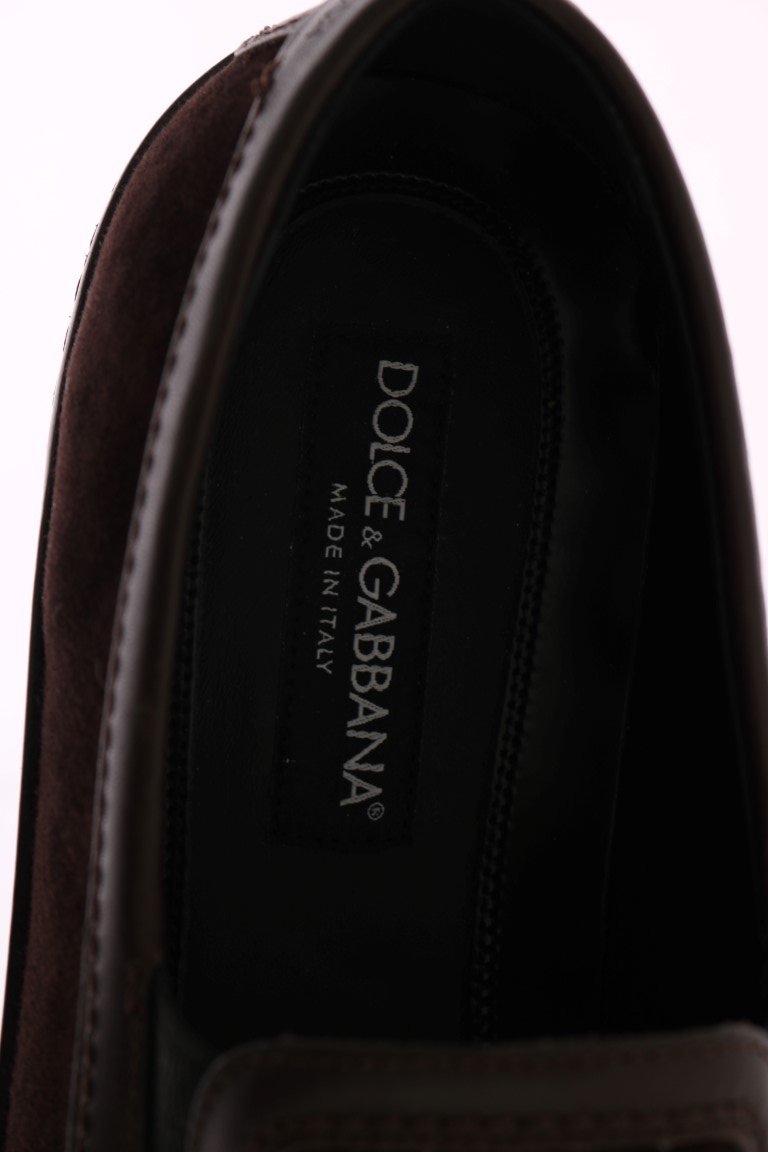 Brown Suede Embroidered Loafers