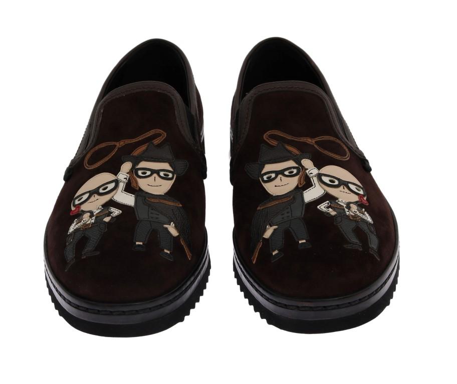 Brown Suede Embroidered Loafers