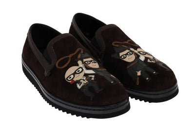 Brown Suede Embroidered Loafers