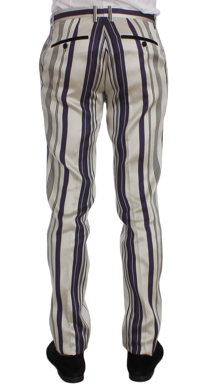 White Purple Striped Stretch Pants