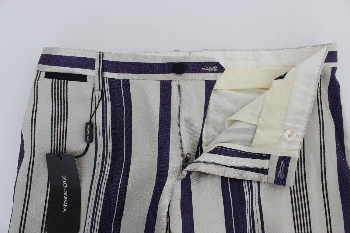 White Purple Striped Stretch Pants