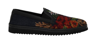 Blue Denim Cotton Embroidered Loafers