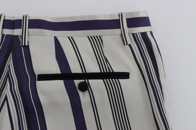 White Purple Striped Stretch Pants