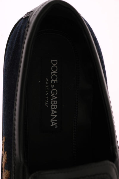 Blue Denim Cotton Embroidered Loafers
