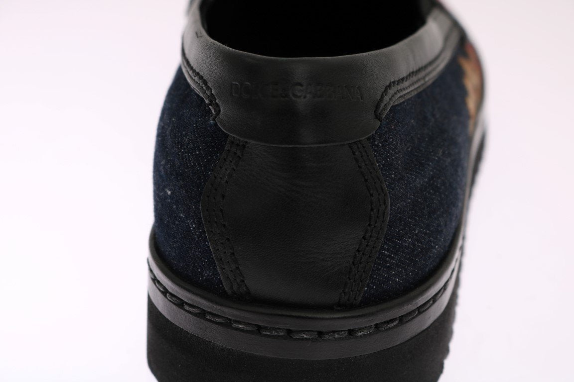 Blue Denim Cotton Embroidered Loafers