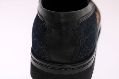 Blue Denim Cotton Embroidered Loafers
