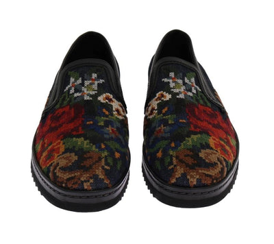 Blue Denim Cotton Embroidered Loafers