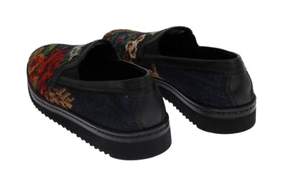 Blue Denim Cotton Embroidered Loafers