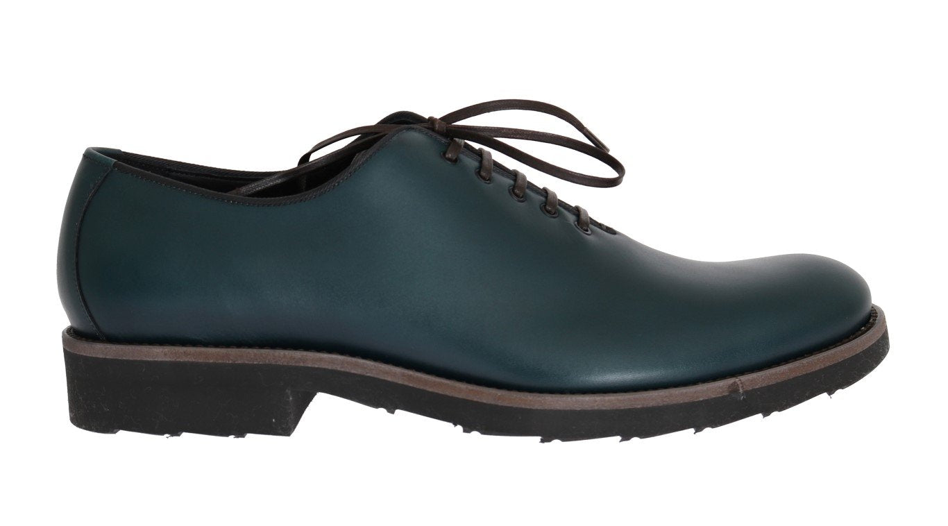 Green Leather Laceup Formal Shoes