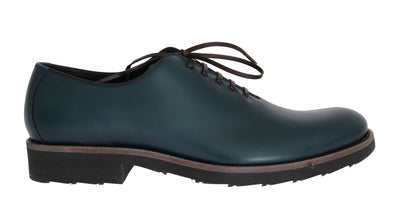 Green Leather Laceup Formal Shoes