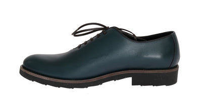 Green Leather Laceup Formal Shoes