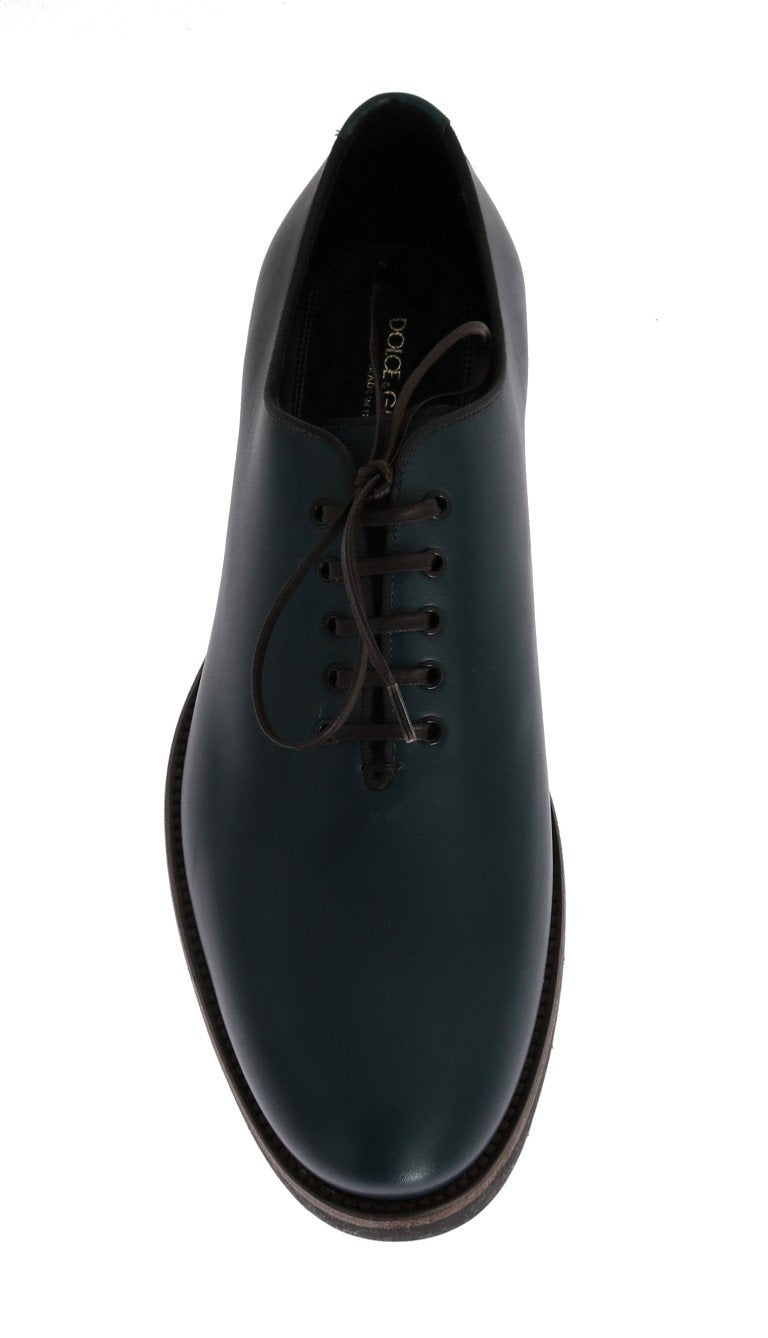 Green Leather Laceup Formal Shoes