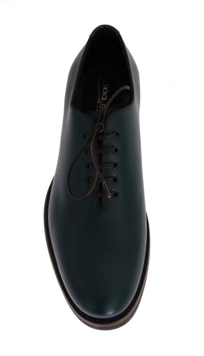 Green Leather Laceup Formal Shoes