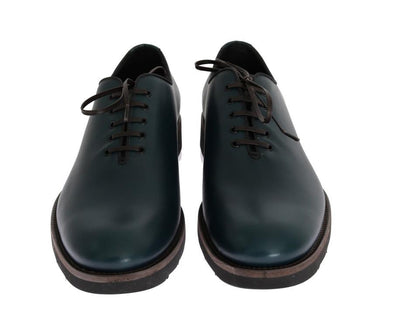 Green Leather Laceup Formal Shoes