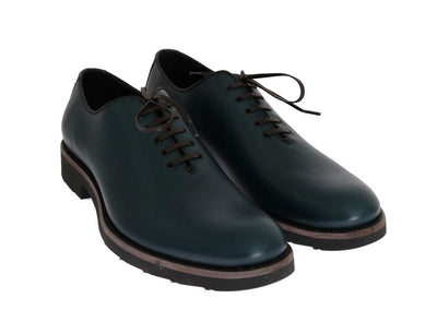 Green Leather Laceup Formal Shoes