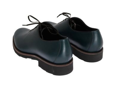 Green Leather Laceup Formal Shoes