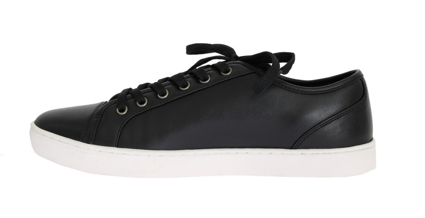 Black Leather Sport Gym Casual Sneakers