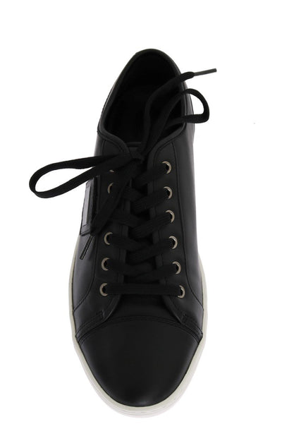 Black Leather Sport Gym Casual Sneakers