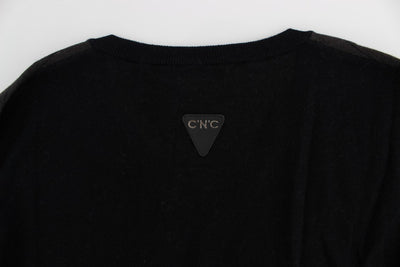 Gray Black Striped V-neck Sweater